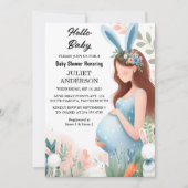Invitation Maman sera Oar Hop Blue Pink Bunny Baby shower (Devant)