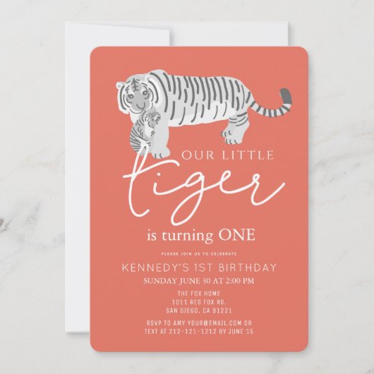 Invitation Maman Tiger & Cub Modern Red 1er anniversaire (Devant)