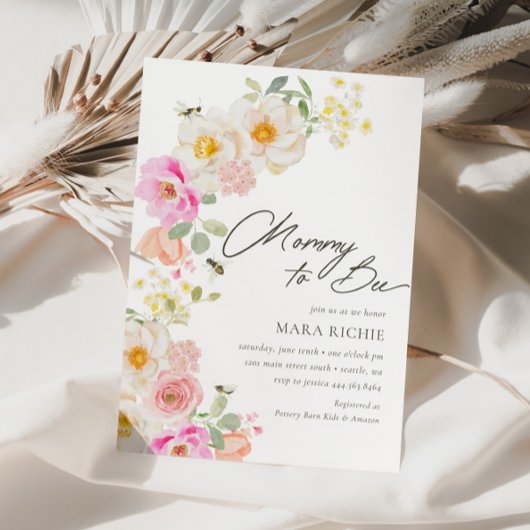 Invitation Maman to Bee | Baby shower Floral Aquarelle