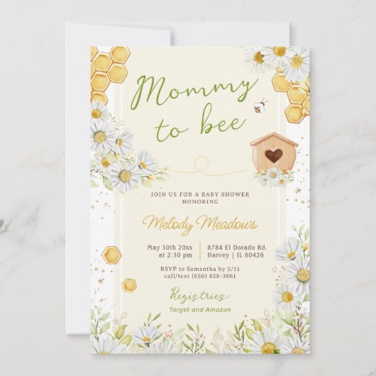 Invitation Maman to Bee Bumblebee Baby shower neutre entre le (Devant)