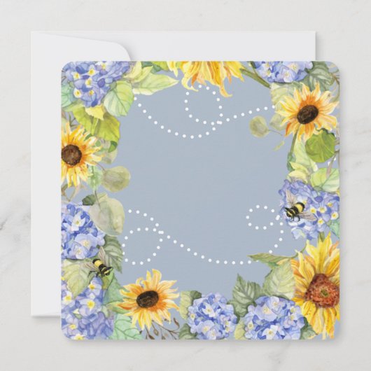 Invitation Maman to Bee Bumblebee Sunflower Blue Hydrangea (Dos)