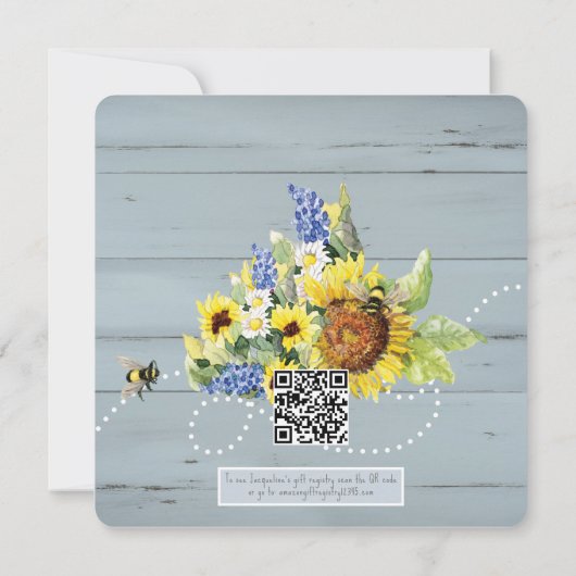 Invitation Maman to Bee Bumblebee Sunflower Gold QR Code bébé (Dos)