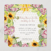 Invitation Maman to Bee Bumblebee Sunflower Rose Hydrangeas (Devant / Derrière)