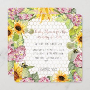 Invitation Maman to Bee Bumblebee Sunflower Rose Hydrangeas