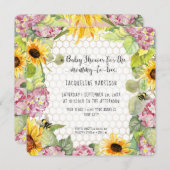 Invitation Maman to Bee Bumblebee Sunflower rose Hydrangeas I (Devant / Derrière)