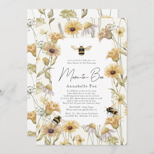 Invitation Maman to Bee Chamomile & Daisies Baby shower par c (Devant / Derrière)