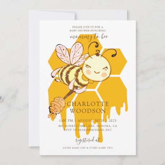 Invitation Maman To Bee Honey Bee Honeycomb Baby shower (Devant)
