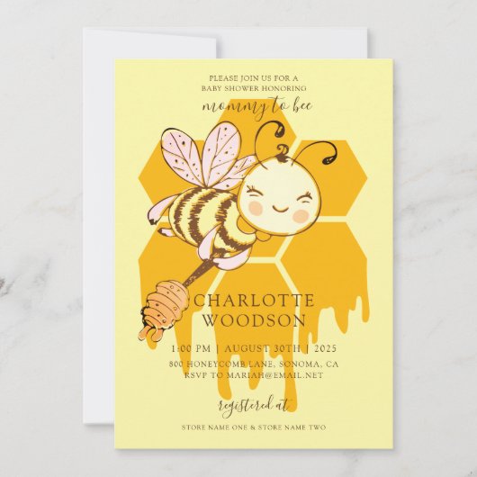 Invitation Maman To Bee Honey Bee Honeypeb Baby shower Invit (Devant)