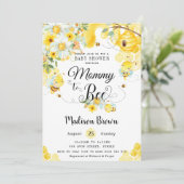 Invitation Maman to Bee Jaune Floral Baby shower Neutre (Debout devant)