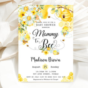 Invitation Maman to Bee Jaune Floral Baby shower Neutre
