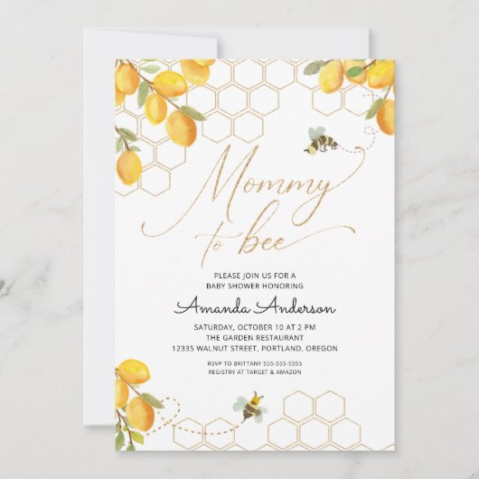 Invitation Maman To Bee Lemons Parties scintillant Honeypeb B (Devant)