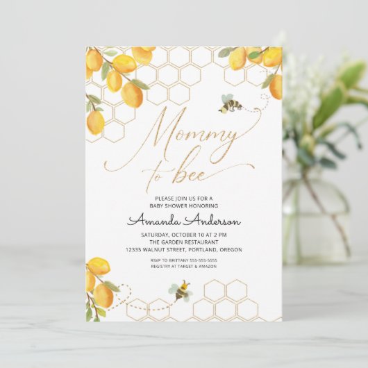 Invitation Maman To Bee Lemons Parties scintillant Honeypeb B (Debout devant)