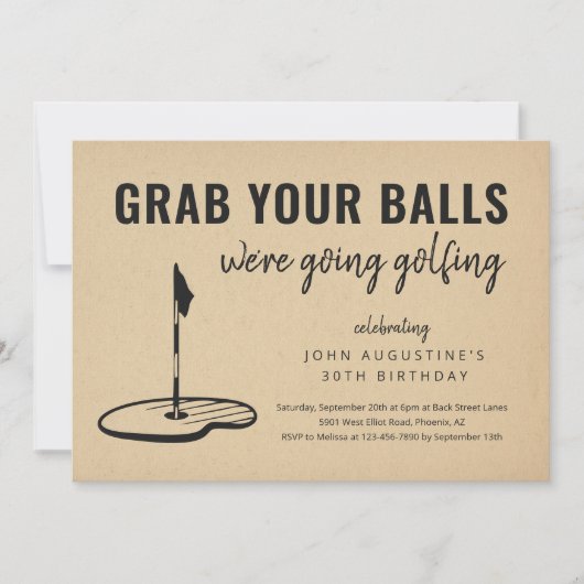 Invitation Man Funny Golf Anniversaire Retraite Bachelor Part (Devant)