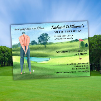Invitation Man Golf Player Swinging Into My 50th Birthday