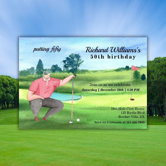 Invitation Man Golf Putting Fifty 50th Birthday