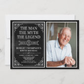Invitation Man Myth Legend Black 100th Birthday Photo (Devant)
