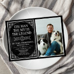 Invitation Man Myth Legend Black 50th Birthday Photo<br><div class="desc">C'Est L'Homme Le Mythe La LÉGENDE ! Sa vie a été une aventure extraordinaire et il est temps de célébrer son héritage et lui. Ce papier noir texturé de type blanc et blanc défilé coin 50ème anniversaire invitation avec l'invité d'honneur photo est parfait pour inviter amis et famille à se...</div>