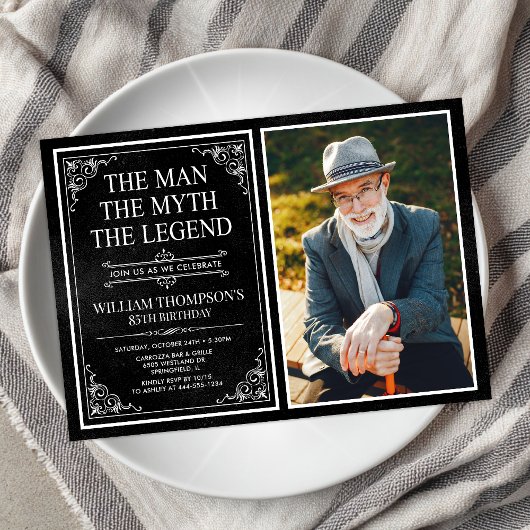 Invitation Man Myth Legend Black 85th Birthday Photo