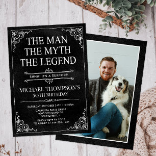 Invitation Man Myth Legend Black Surprise 50th Birthday Photo