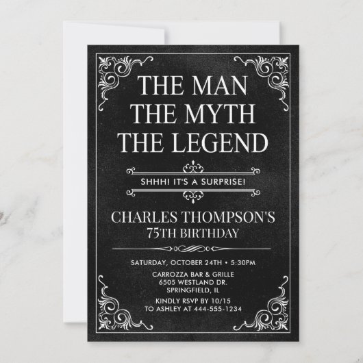 Invitation Man Myth Legend Black Surprise 75e anniversaire (Devant)