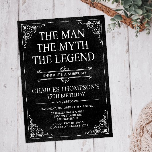 Invitation Man Myth Legend Black Surprise 75e anniversaire