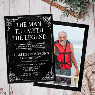 Invitation Man Myth Legend Black Surprise 75th Birthday Photo