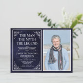 Invitation Man Myth Legend Blue 65th Birthday Photo (Debout devant)