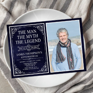 Invitation Man Myth Legend Blue 65th Birthday Photo