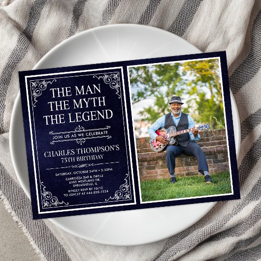 Invitation Man Myth Legend Blue 75th Birthday Photo