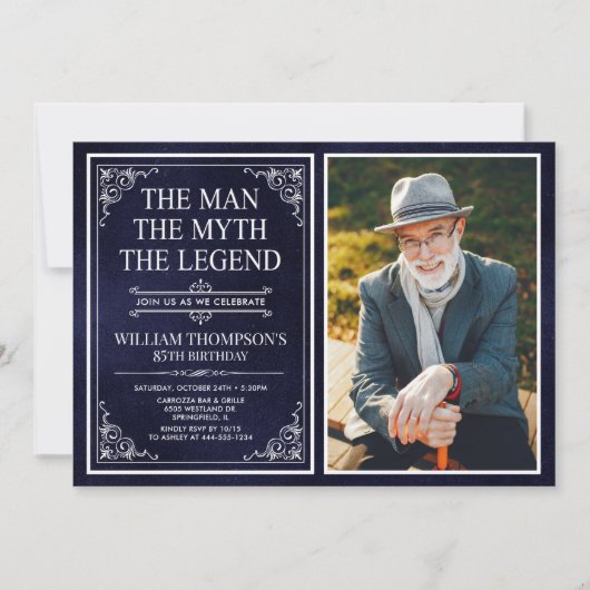 Invitation Man Myth Legend Blue 85th Birthday Photo (Devant)