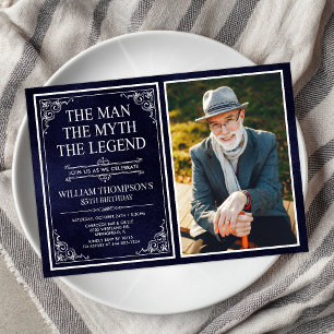 Invitation Man Myth Legend Blue 85th Birthday Photo