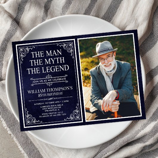 Invitation Man Myth Legend Blue 85th Birthday Photo