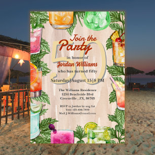 Invitation Man Summer Jardin Cocktail 50th Birthday Party
