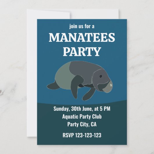 Invitation Manatee Sous Le Manatee D'Anniversaire De La Mer (Devant)