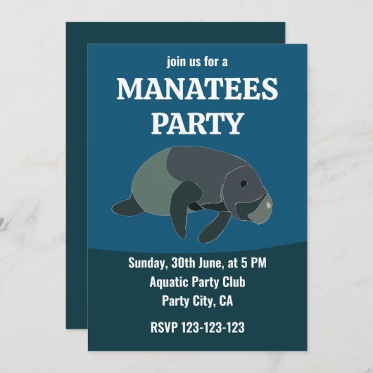 Invitation Manatee Sous Le Manatee D'Anniversaire De La Mer (Devant / Derrière)