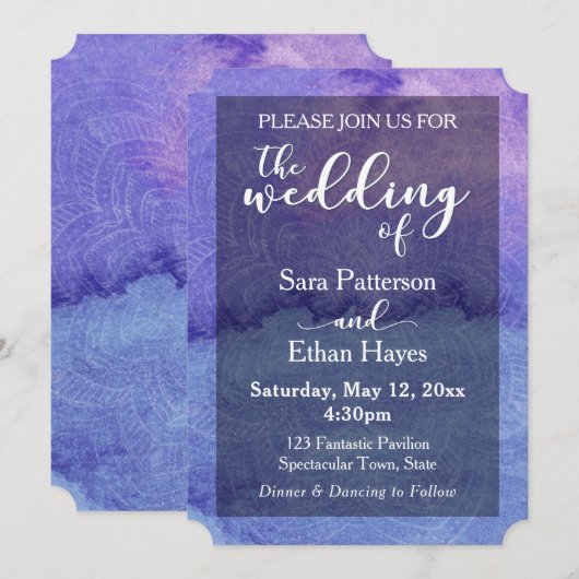 Invitation Mandala aquarelle violette "Le Mariage De" (Devant / Derrière)