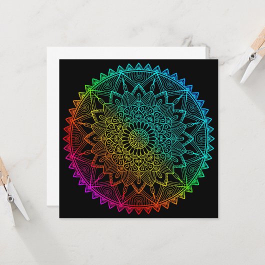 Invitation Mandala Arc-en-ciel noir (Devant/Arrière en situation)