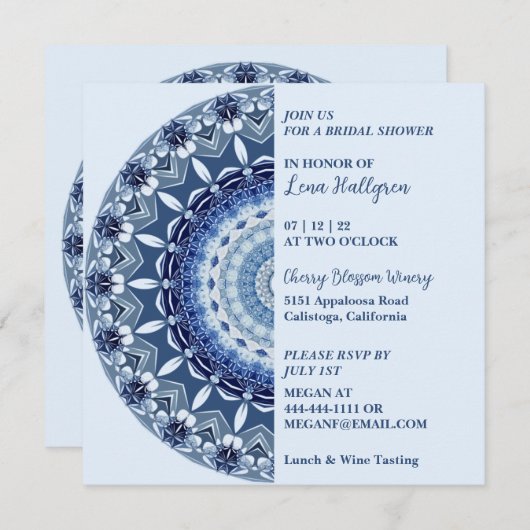 Invitation Mandala aux nuances de bleu (Devant / Derrière)