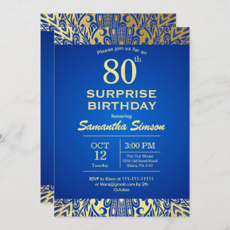 Invitation Mandala Bleu Avec Or 80ème Anniversaire