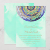 Invitation Mandala bleu doré à l'aquarelle (Devant / Derrière)