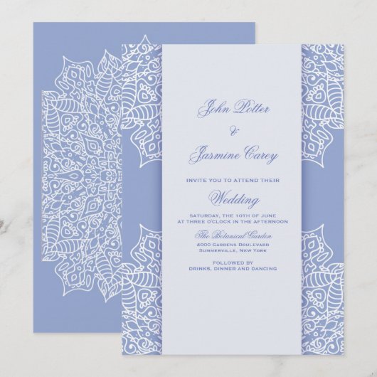 Invitation Mandala bleu et blanc (Devant / Derrière)