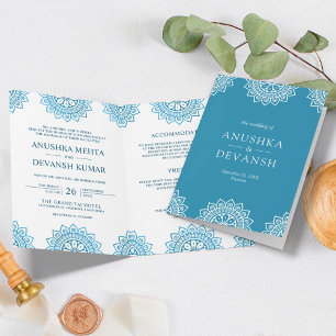 Invitation Mandala Bleu Mariage Traditionnel Ethnique Indien
