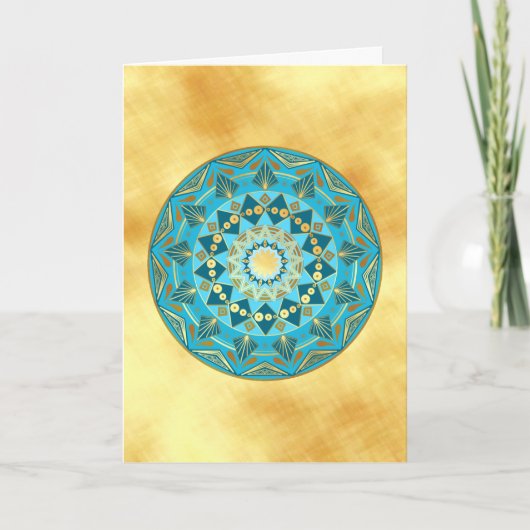 Invitation Mandala bleu or sur fond doré (Devant)