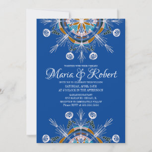 Invitation Mandala bohème coloré bleu mariage bohème