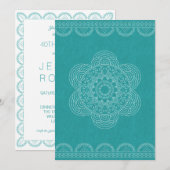 Invitation Mandala Chic Hipster 40e anniversaire Turquoise Gr (Devant / Derrière)