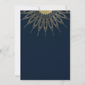 Invitation Mandala de mariage bleu soleil doré abstrait éléga (Dos)