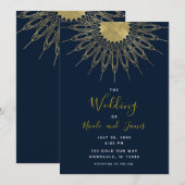Invitation Mandala de mariage bleu soleil doré abstrait éléga (Devant / Derrière)