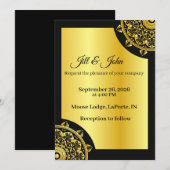 Invitation Mandala de Mariage  Noir et Or (Devant / Derrière)