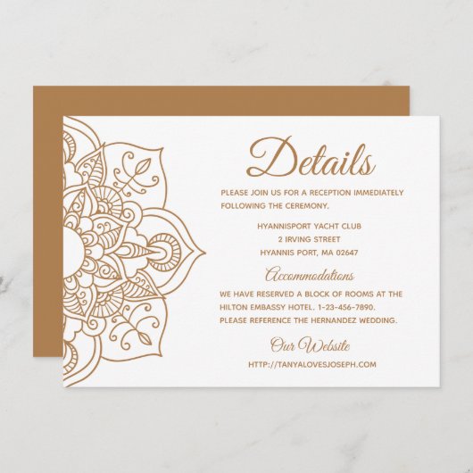 Invitation Mandala Détails du Mariage Boho Brown Indian Moder (Devant / Derrière)