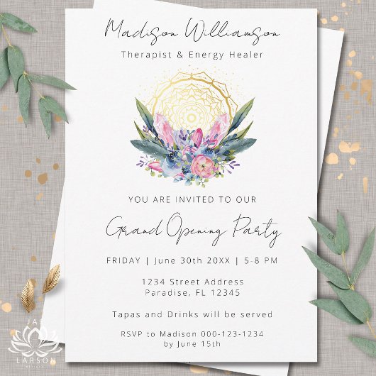 Invitation Mandala doré Cristaux roses Spa Boho Evénement com